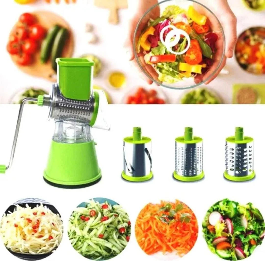 Manual Kitchen Grater with 3 Stainless Steel Blades – Multi-Function Vegetable Slicer