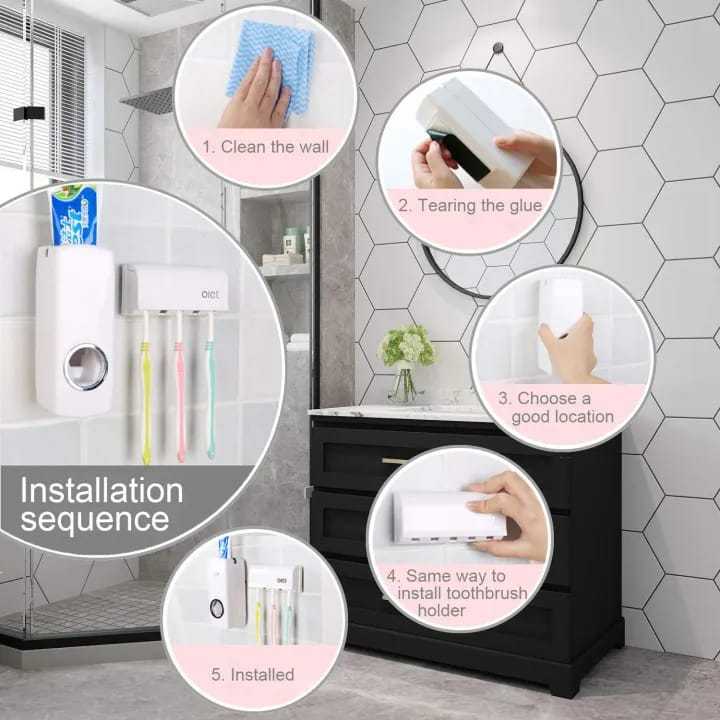 Automatic Toothpaste Dispenser & Toothbrush Holder Set