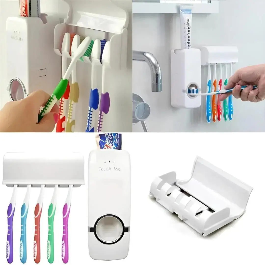 Automatic Toothpaste Dispenser & Toothbrush Holder Set