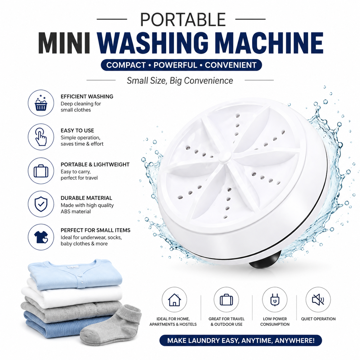 Portable Mini Washing Machine – Compact 3-Inch Automatic Washer