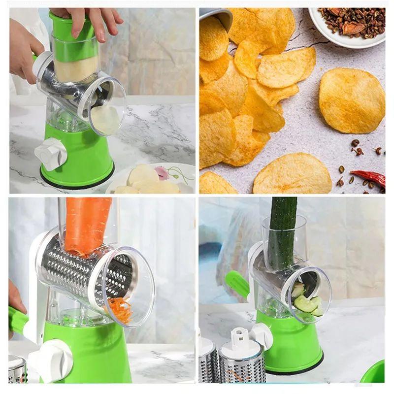 Manual Kitchen Grater with 3 Stainless Steel Blades – Multi-Function Vegetable Slicer